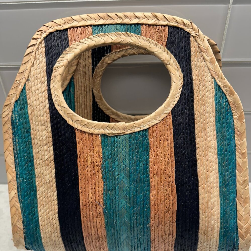 Striped Woven Straw Boho Tote Bag Boho Summer Beach Handbag